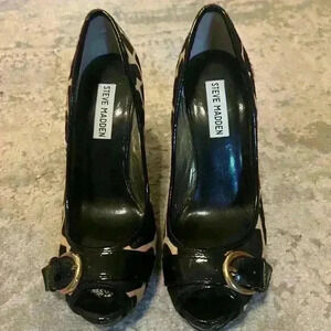 Steve Madden Leopard Print Leather Upper with Peep Toe and Buckle